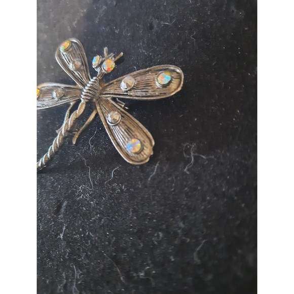 Dragonfly Pin Silver Tone Metal Rhinestones - Picture 3 of 4